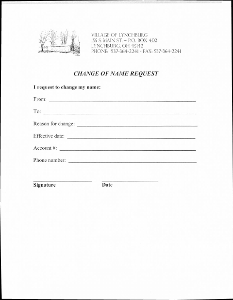 First page of the Change of Name Request