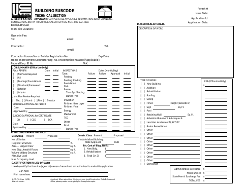 First page of the Building Subcode Application