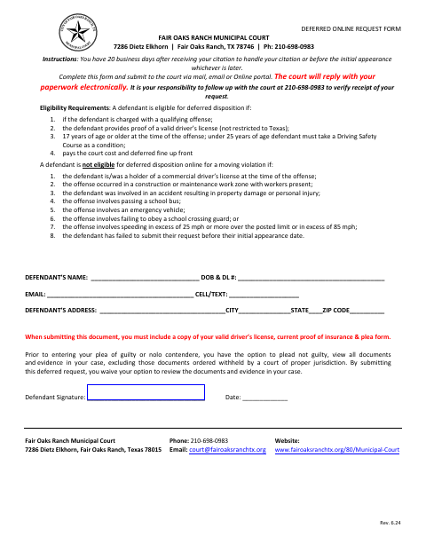 First page of the Deferred Online Request Form