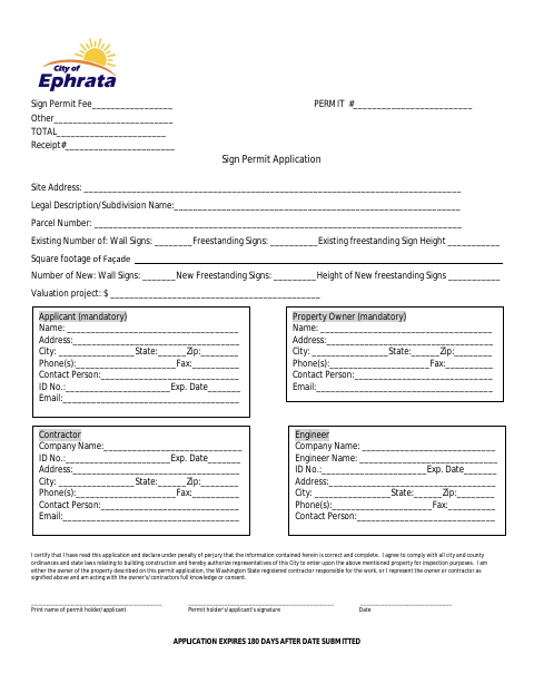 First page of the Sign Permit Application