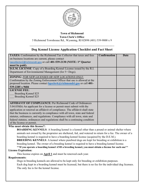 First page of the Dog Boarding Kennel or Dog Breeding Kennel Application