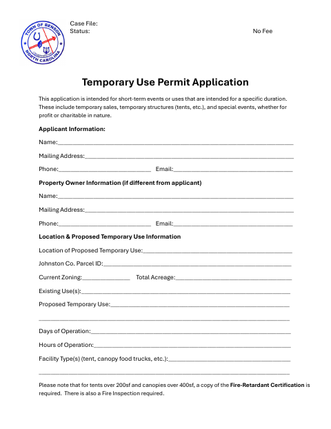 First page of the Temporary Use Permit Application