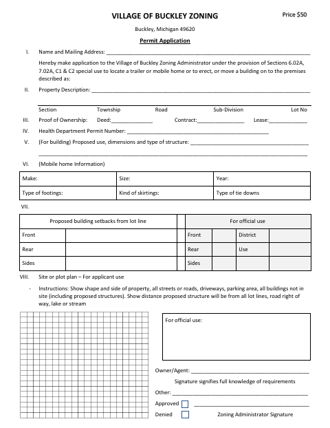 First page of the Zoning Permit Application
