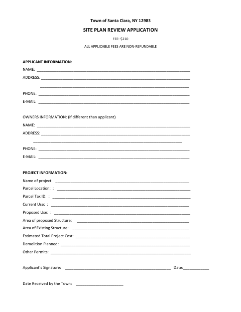 First page of the Site Plan Review Application