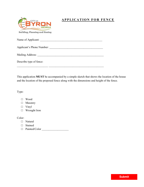 First page of the Application for Fence
