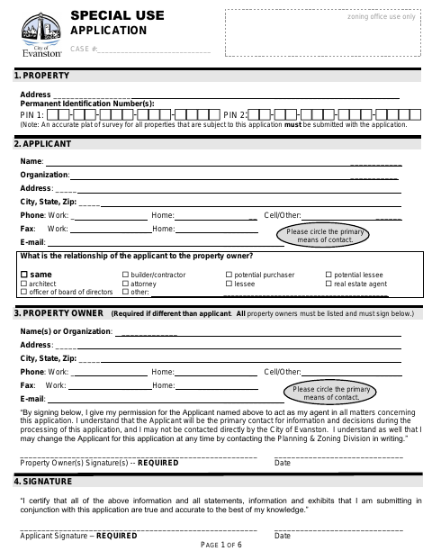 First page of the Special Use Application