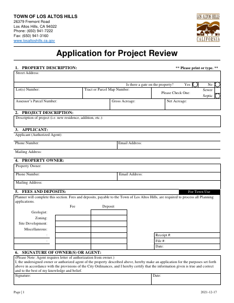 First page of the Application for Project Review