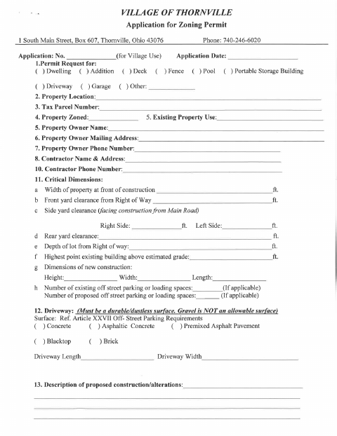 First page of the Zoning Permit Application