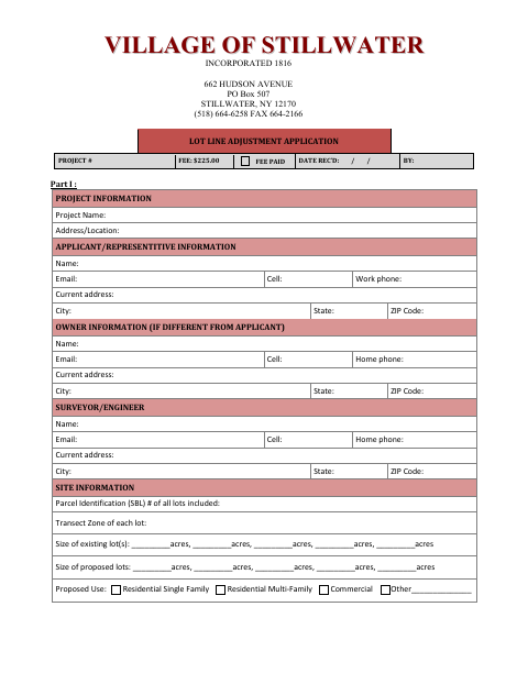 First page of the Lot Line Adjustment Application