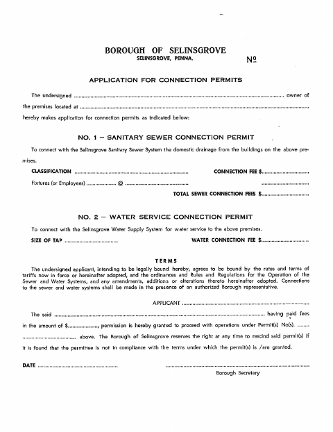 First page of the Application for Connection Permits