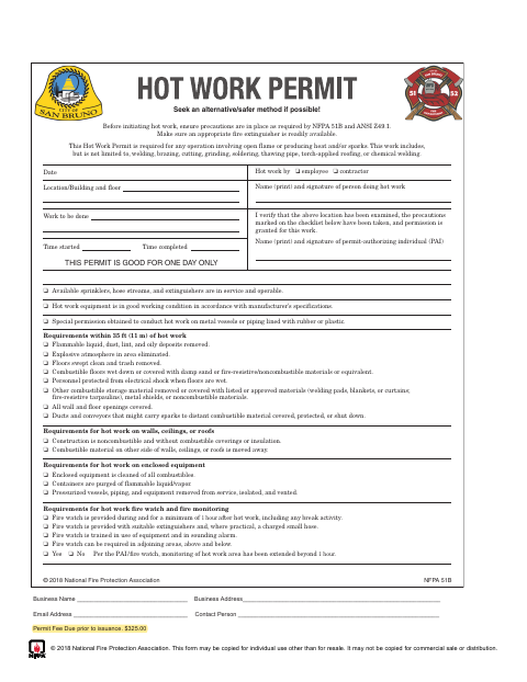 First page of the Hot Work Permit