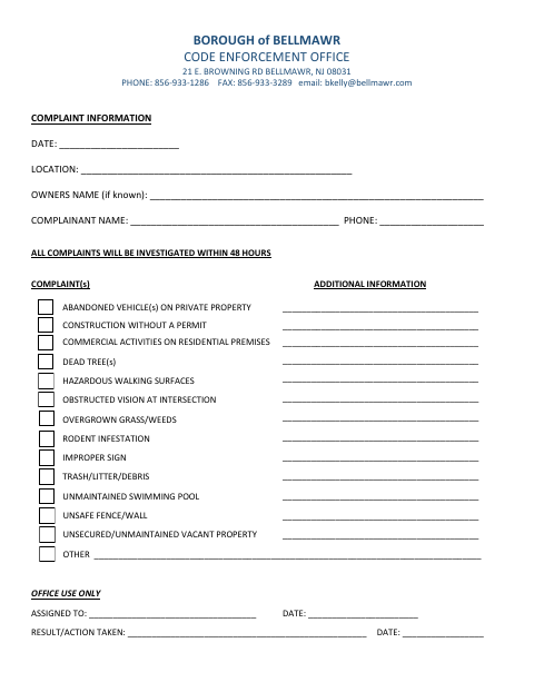First page of the Code Violation Form