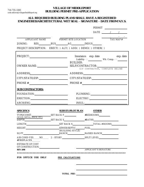 First page of the Building Permit Pre-Application