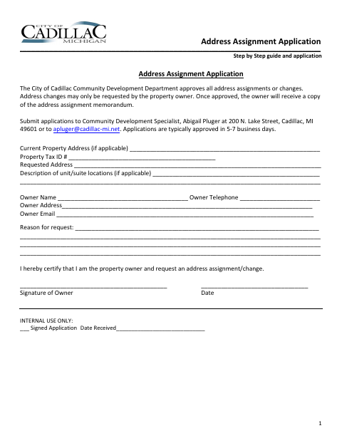 First page of the Address Assignment Application