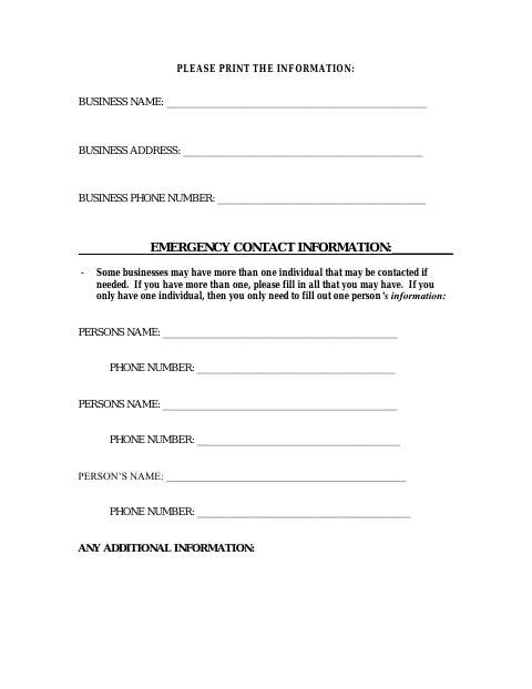 First page of the Business Information for Police Department