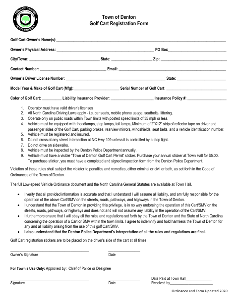 First page of the Golf Cart Registration Form