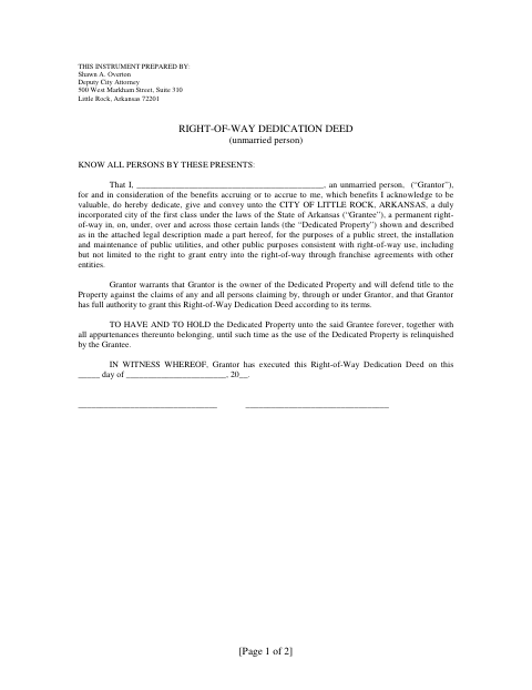 First page of the Right-of-Way Dedication Deed (Unmarried Person)