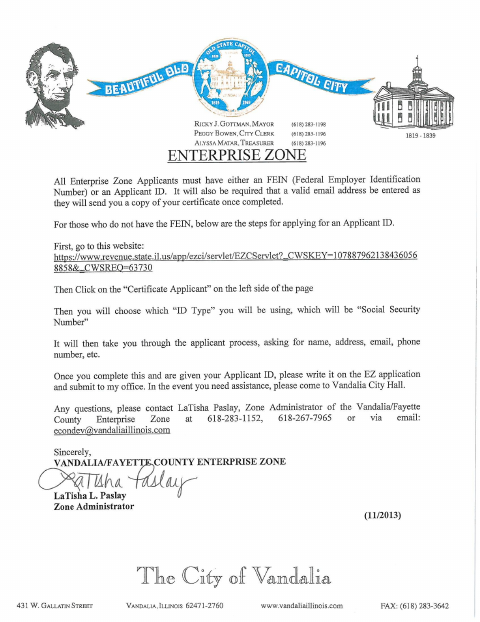First page of the Enterprise Zone Project Information Form