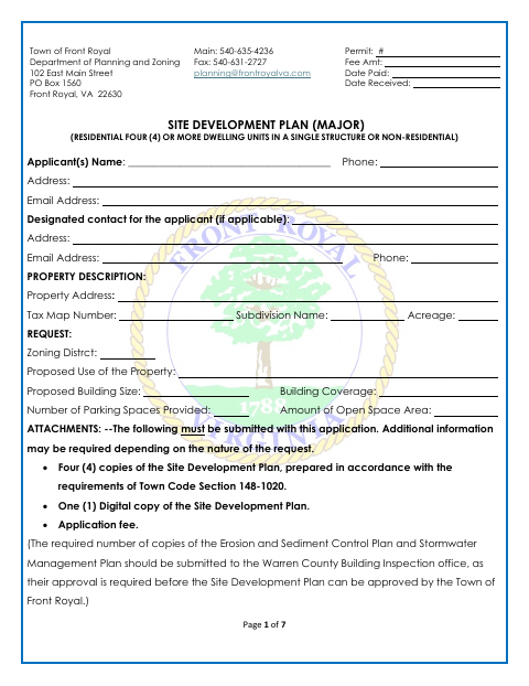 First page of the Site Development Plan (Major) Application