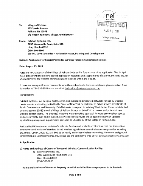 First page of the Application for Special Permit for Wireless Telecommunications Facilities