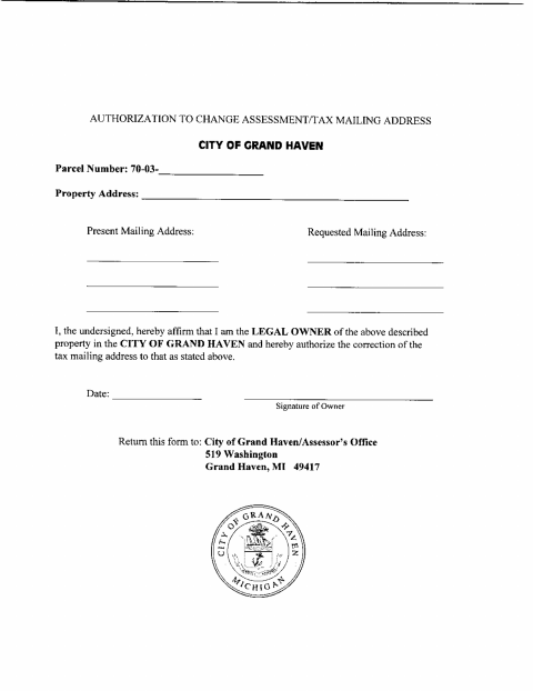First page of the Authorization to Change Assessment/Tax Mailing Address