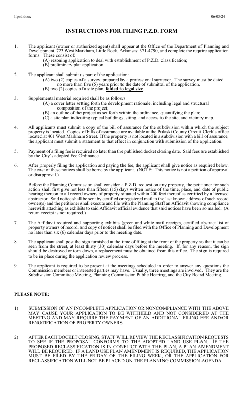 First page of the Planned Zoning Development Application