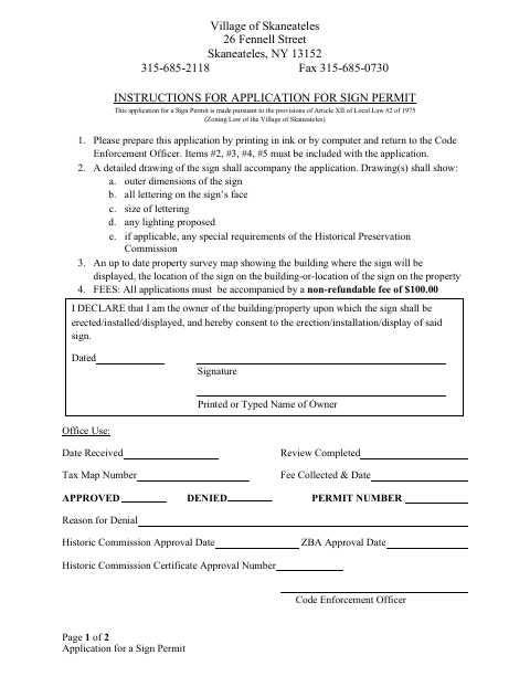 First page of the Application for a Sign Permit
