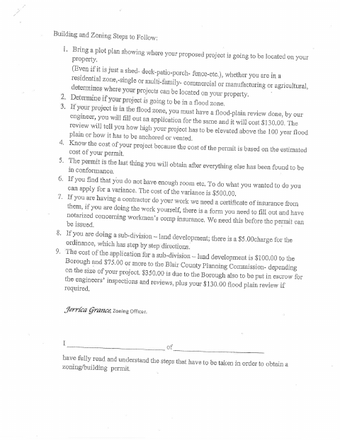 First page of the Building and Zoning Permit Application