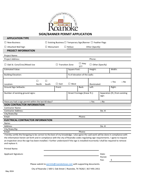 First page of the Sign/Banner Permit Application