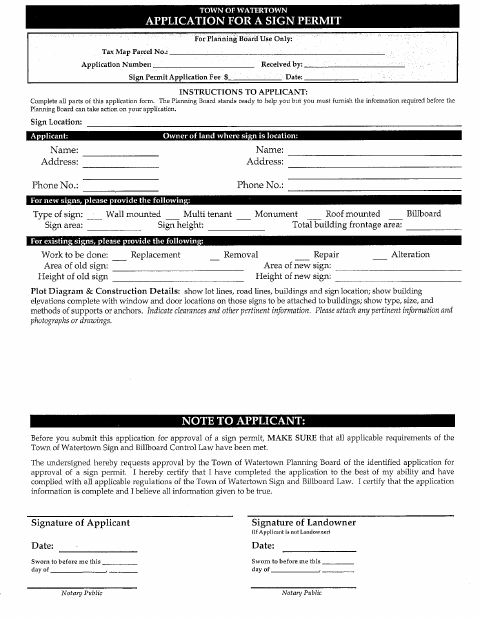 First page of the Sign Permit Application
