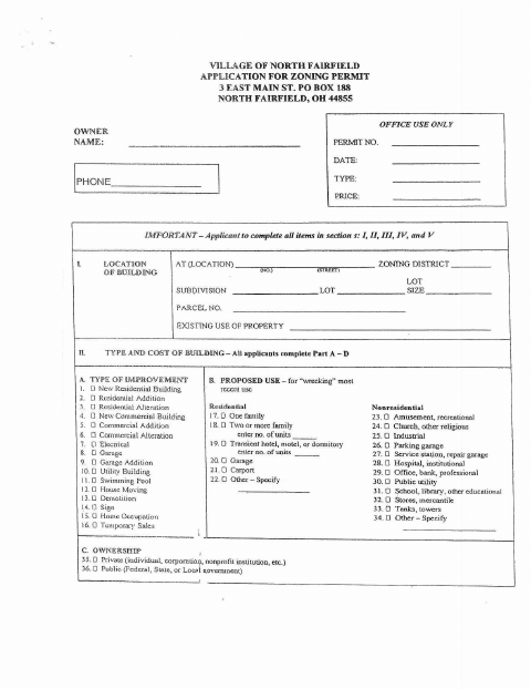 First page of the Zoning Permit Application