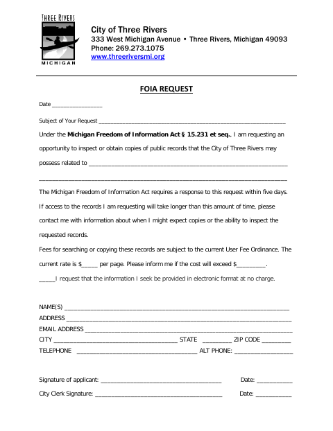 First page of the FOIA Request