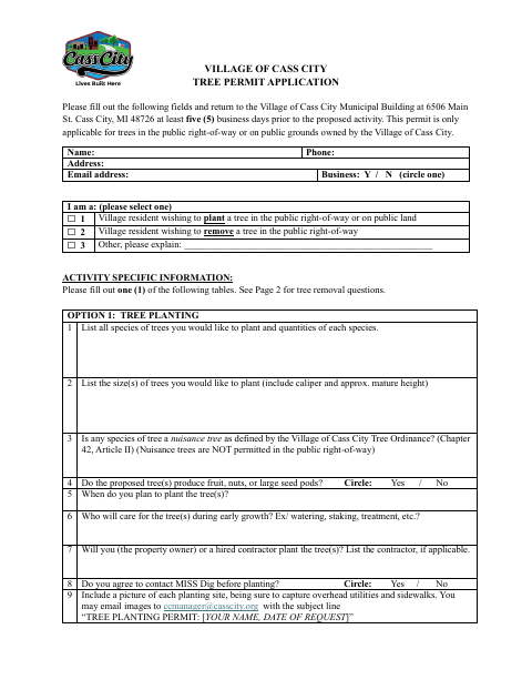 First page of the Tree Permit Application
