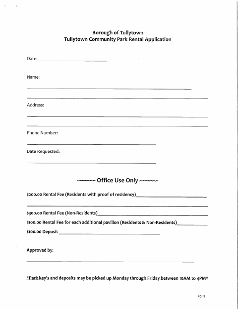 First page of the Tullytown Community Park Rental Application