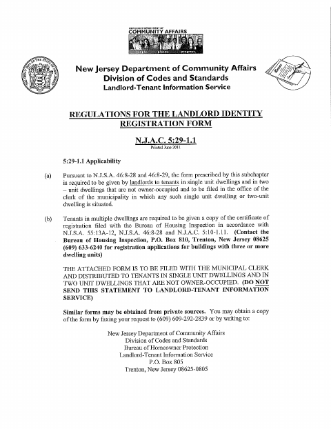 First page of the Landlord Identity Registration Form