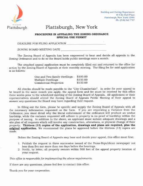 First page of the Special Use Permit Application