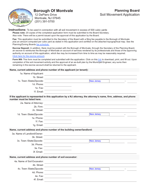 First page of the Major Soil Movement Application