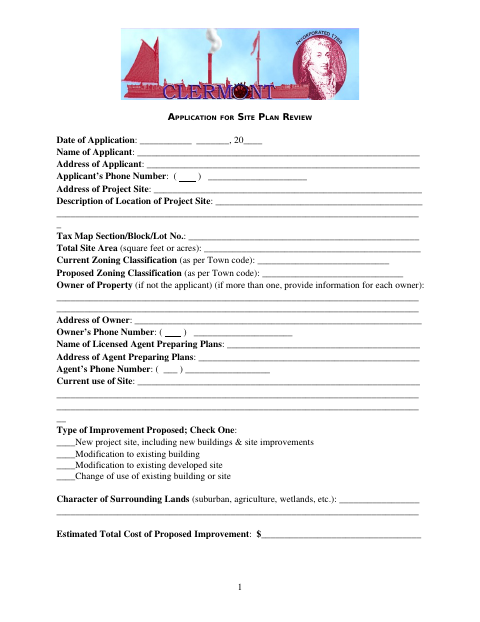 First page of the Application for Site Plan Review
