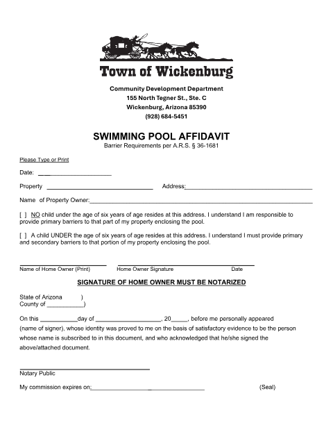 First page of the Swimming Pool Affidavit