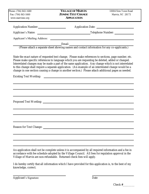 First page of the Zoning Text Change Application