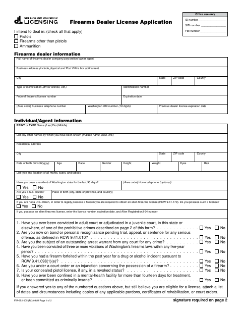 First page of the Firearms Dealer License Application