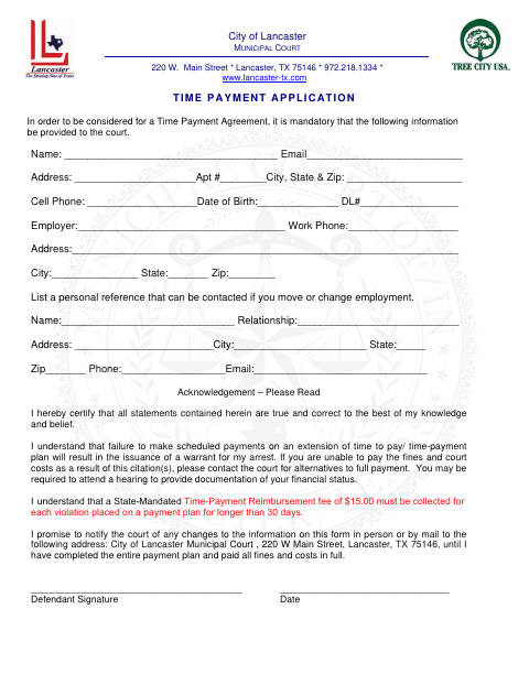 First page of the Time Payment Application