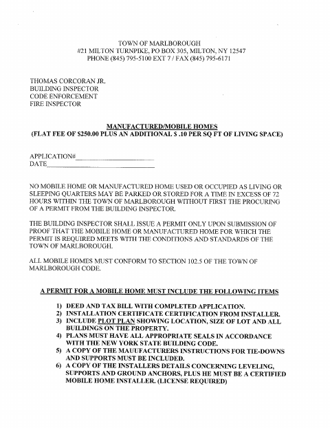 First page of the Application for Manufactured or Mobile Homes