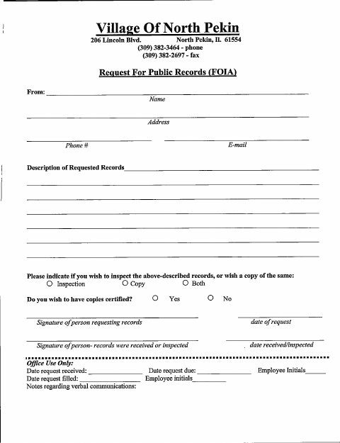 First page of the Request for Public Records