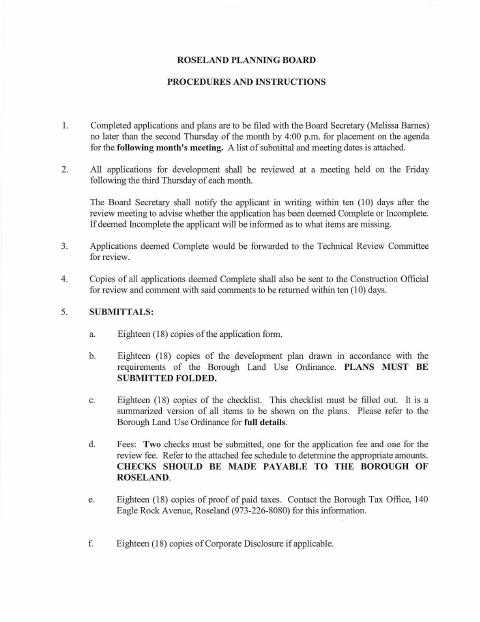 First page of the Minor Site Plan Application