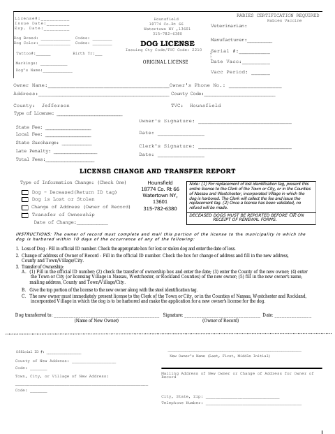 First page of the Dog License Change and Transfer Report