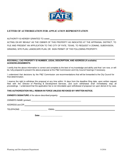 First page of the Letter of Authorization for Application Representation