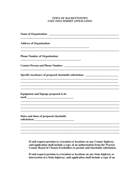 First page of the Coin Toss Permit Application