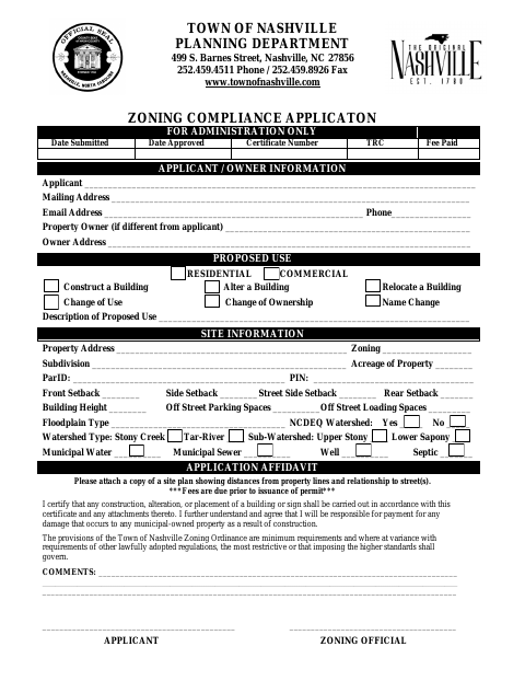 First page of the Zoning Compliance Application