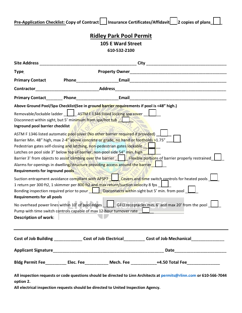 First page of the Pool Permit